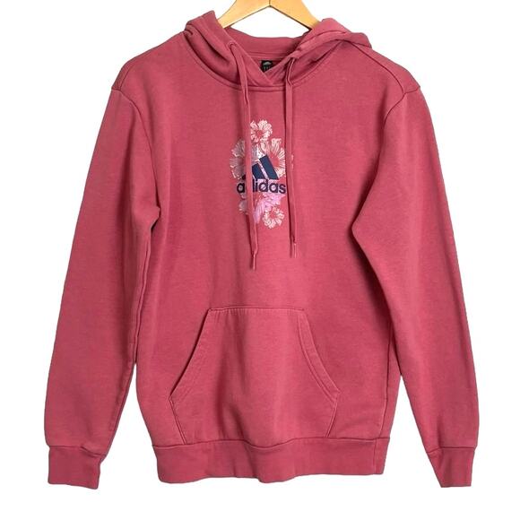 adidas Tops - Adidas Women's Long Sleeve Rose Pink Floral Hoodie Pullover Size Medium